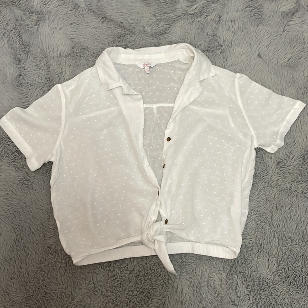 CANDIES Women’s White Blouse with Midriff Tie, Size S